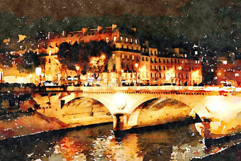 桥梁他的巴黎晚上秋天
