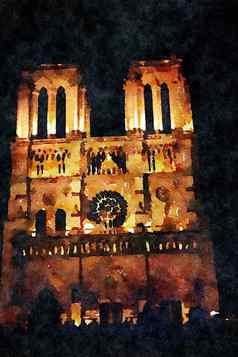 教堂我们的爵士巴黎晚上秋天