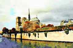 我们的爵士大教堂桥梁他的巴黎秋天