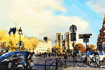 视图大教堂我们的爵士广场巴黎秋天
