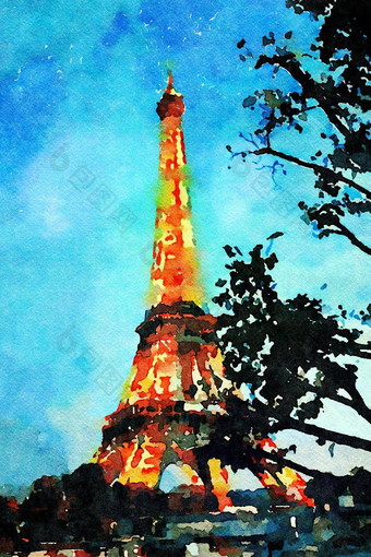 视图埃菲尔铁塔塔巴黎秋天晚上