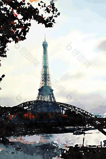 视图埃菲尔铁塔塔巴黎秋天下午