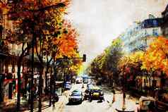 主要街道中央巴黎秋天