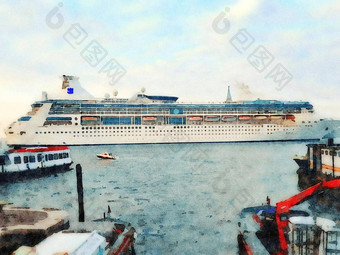 巨大的旅游船进入伟大的运河威尼斯