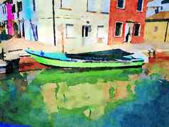 色彩斑斓的建筑运河burano威尼斯