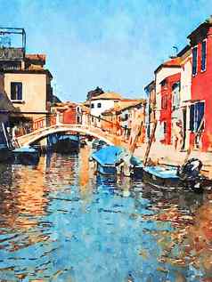 典型的彩色的建筑桥运河burano威尼斯