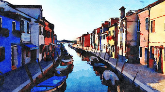 典型的彩色的建筑桥运河burano<strong>威尼斯</strong>