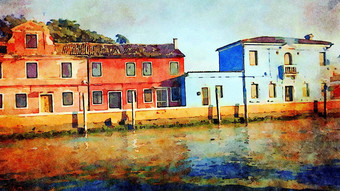 典型的彩色的建筑运河burano<strong>威尼斯</strong>