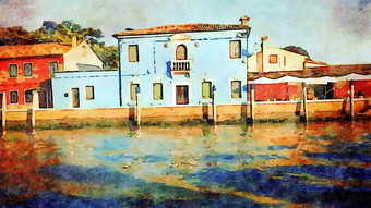 典型的彩色的建筑运河burano威尼斯