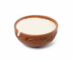 酸奶油棕色（的）陶瓷碗白色背景