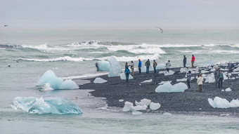 旅游活动冰川环礁湖杰古沙龙冰隆冰山冰岛夏天