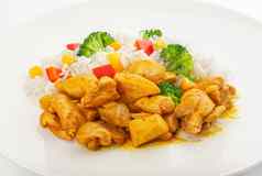 鸡咖喱大米蔬菜