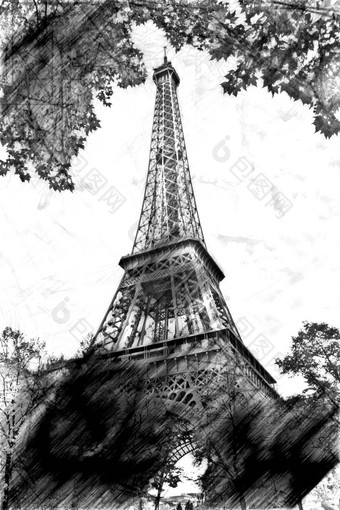 一瞥埃菲尔铁塔塔巴黎