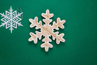 雪花圣诞节装饰绿色背景前视图复制空间12月季节