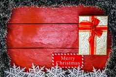 圣诞节作文红色的木董事会圣诞节加兰装饰有创意的作文边境复制空间前视图平躺圣诞节框架