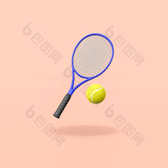 网球球拍球橙色背景