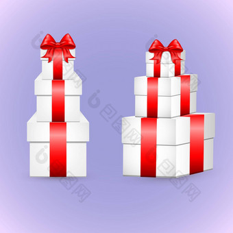 白色礼物盒子红色的缎弓立方形状真正的盒子系红色的包装磁带站表面前面视图