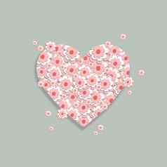 心使粉红色的樱桃花朵卡邀请明信片有创意的模板空间文本