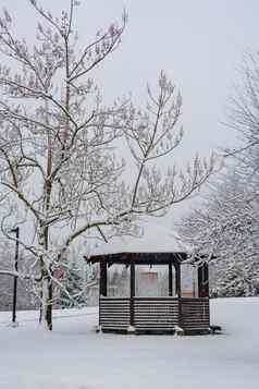 木夏天避难所雪冬天季节加拿大