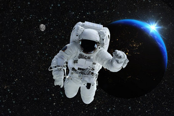 宇航员宇航员外空间人地球地球月亮美丽的蓝色的日出元素图像有家具的美国国家航空航天局