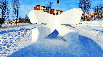 水彩代表冰雕塑城市的公共公园