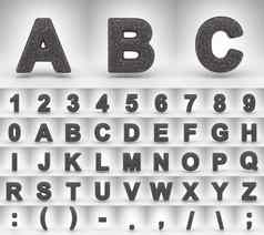 黑色的不光滑的字母白色背景信数字字体。符号铜点