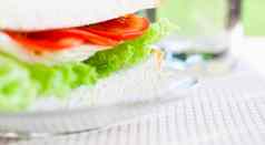 奶酪蔬菜三明治健康的零食自制的食物风格概念