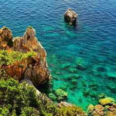 美丽的海滩船清洁海湾概念旅行假期旅游伟大的的地方夏天假期游泳Paleokastritsa科孚岛岛希腊