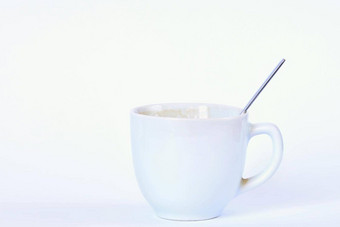 小白色杯咖啡勺子孤立的清洁白色背景
