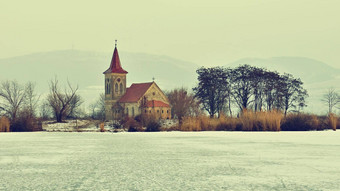 美丽的教堂linhart天主教寺庙村穆索夫帕索拉夫基捷克共和国照片景观日落大坝米尔斯9工厂