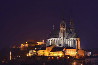 晚上<strong>摄影</strong>彼得罗夫彼得斯保罗<strong>教堂</strong>布尔诺城市城市体系结构中央欧洲捷克共和国