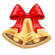 黄金金属贝尔红色的弓圣诞节象征学校贝尔效果