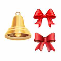 黄金金属贝尔红色的弓圣诞节象征学校贝尔效果