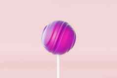 紫色的棒棒糖甜蜜的糖果坚持柔和的粉红色的背景呈现