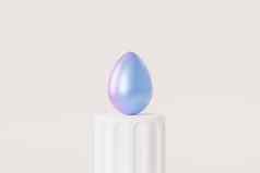 复活节蛋装饰蓝色的紫色的梯度油漆白色讲台上春天假期卡插图渲染