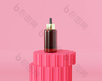 玻璃下降瓶化妆品产品广告粉红色的支柱讲台上插图渲染