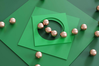 摘要几何绿色背景广场形状的纸<strong>卡片金属</strong>球体呈现插图