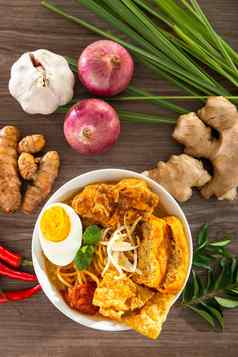 咖喱复数)受欢迎的传统的热辣的面条汤文化马来西亚