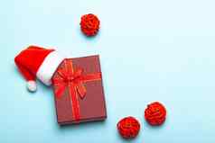 红色的礼物蓝色的背景礼物圣诞老人他圣诞节一年礼物假期红色的礼物包装蓝色的背景