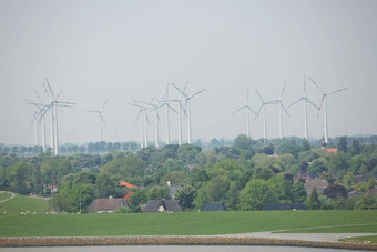 风车权力植物涡轮机生成可再生绿色能源龙骨运河德国