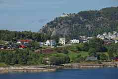 美丽的视图alesund港口小镇西海岸挪威入口geirangerfjord