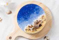 烤海洋蓝色的奶酪蛋糕巧克力贝壳装饰