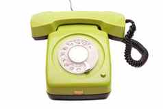 绿色电话复古的风格白色背景古董电话手机接收机