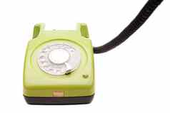 绿色电话复古的风格白色背景古董电话手机接收机