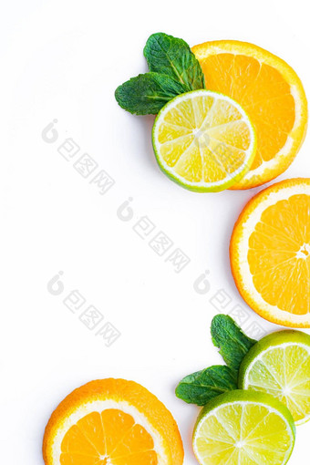 <strong>柑橘</strong>类水果白色背景减少彩色的水果<strong>柑橘</strong>类家庭<strong>柑橘</strong>类切片布局前视图白色背景文章健康的吃酮饮食