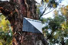 受保护的自然储备区域标志损坏的树皮纹理
