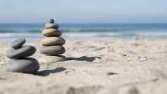 岩石平衡海洋海滩石头叠加海水波金字塔鹅卵石桑迪海岸