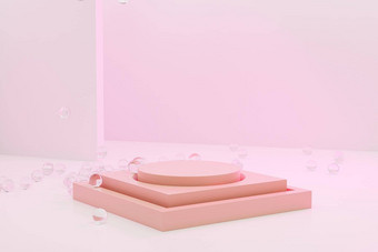 米色阶段讲台上基座产品广告柔和的粉红色的背景最小的插图渲染