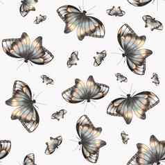 蝴蝶大小白色背景无缝的模式蝴蝶