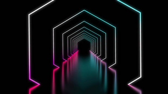 六角霓虹灯背景紫色的蓝色的颜色科技背景未来主义的空间隧道光未来黑色的霓虹灯网络摘要艺术渲染